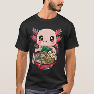 Kawaii Axolotl Eating Ramen Noodles Anime Gift Gif T-Shirt