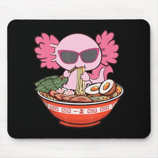 Kawaii Axolotl Eating Ramen Noodles Anime Girls Te Mousepad (Vorne)