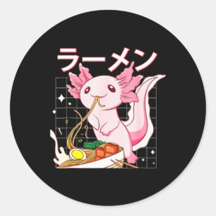 Kawaii Axolotl Eating Ramen Noodles Anime Girls Te Runder Aufkleber