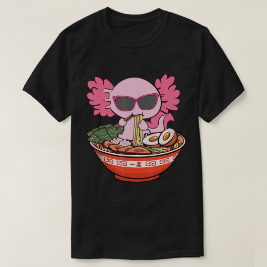 Kawaii Axolotl Eating Ramen Noodles Anime Girls Te T-Shirt (Design vorne)
