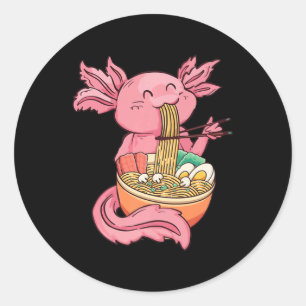 Kawaii Axolotl Eating Ramen Noodles Anime Kids Gir Runder Aufkleber
