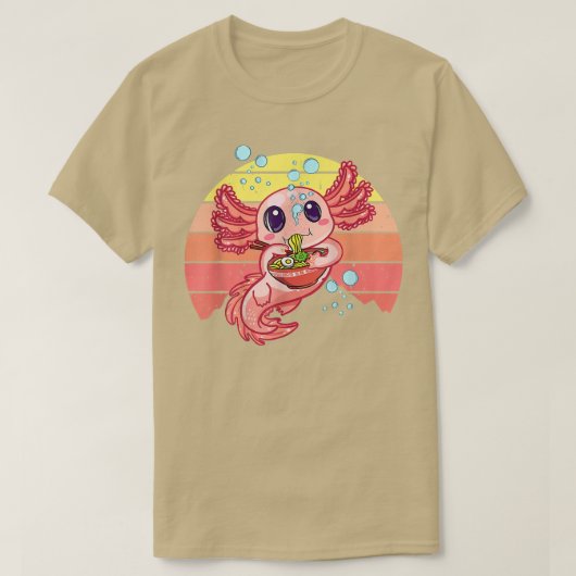 Kawaii Axolotl Eating Ramen Noodles Bowl Anime Fun T-Shirt (Design vorne)
