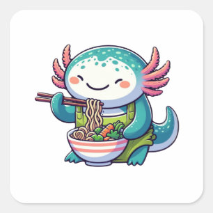 Kawaii Axolotl Eating Ramen Quadratischer Aufkleber