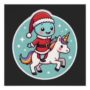 Kawaii Axolotl Einhorn Weihnachten Santa Frohe Wei Poster