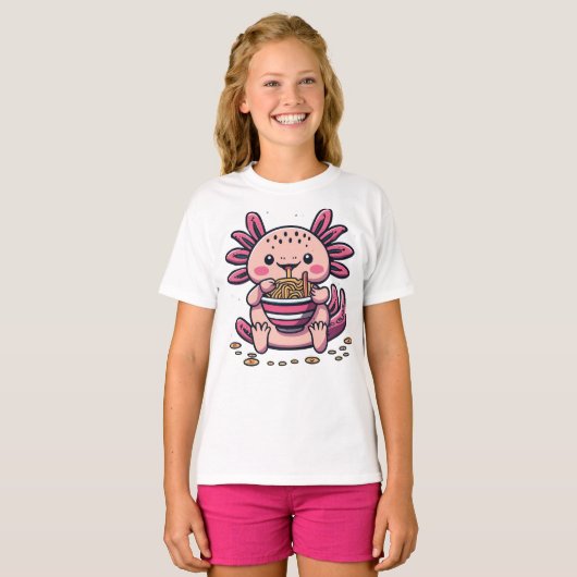 KAWAII AXOLOTL ESSEN RAMEN TIERE T-Shirt (Vorne ganz)