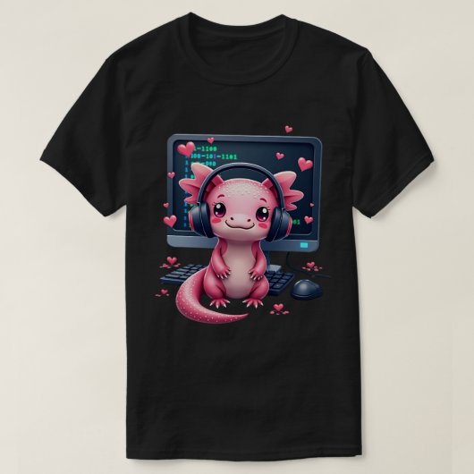 Kawaii Axolotl Gamer Programmieren T-Shirt (Design vorne)