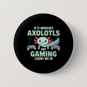 Kawaii Axolotl Gamer-Shirt für Jungen und Mädchen Button