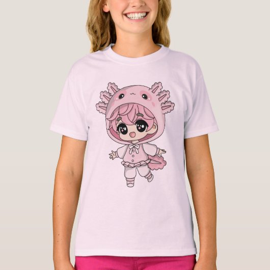 Kawaii Axolotl Girl Chibi Kids T-Shirt (Vorderseite)
