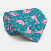 Kawaii Axolotl in Ocean Neck Tie Krawatte (Gerollt)