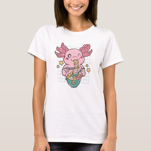 Kawaii Axolotl isst Ramen T-Shirt (Vorderseite)
