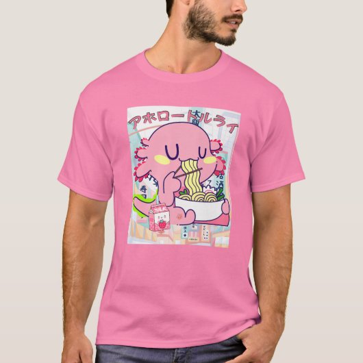 Kawaii Axolotl Life Ramen Strawberry Milk Shake Ja T-Shirt (Vorderseite)