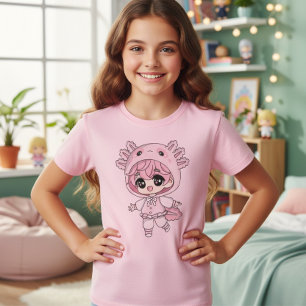 Kawaii Axolotl Mädchen Chibi Kinder T-Shirt