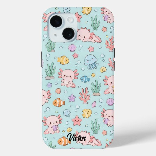 Kawaii Axolotl Ocean Pattern Phone Case (Rückseite)