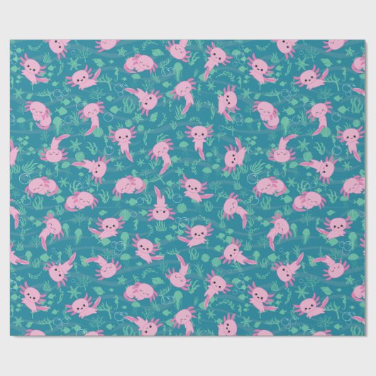 Kawaii Axolotl: Ocean Wrapping Paper Geschenkpapier (Flach)