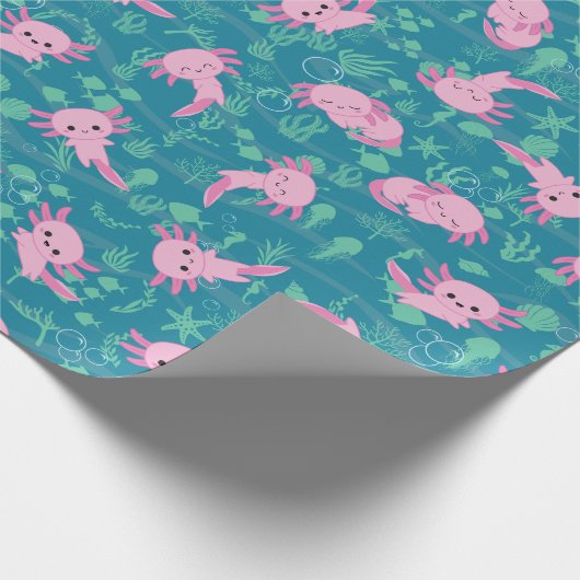 Kawaii Axolotl: Ocean Wrapping Paper Geschenkpapier (Ecke)
