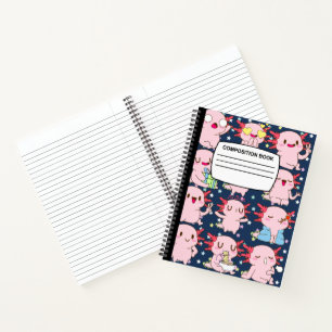 Kawaii Axolotl Spiralkomposition Notebook Notizblock