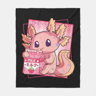 Kawaii Axolotl Strawberry Milk Anim Fleecedecke