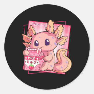 Kawaii Axolotl Strawberry Milk Anim Runder Aufkleber