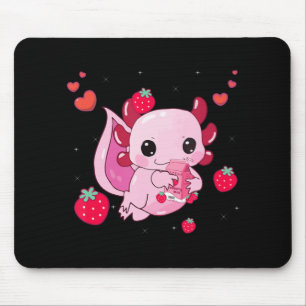 Kawaii Axolotl Strawberry Milk Shake Anime Gift Gi Mousepad