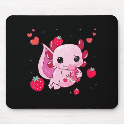 Kawaii Axolotl Strawberry Milk Shake Anime Gift Gi Mousepad (Vorne)