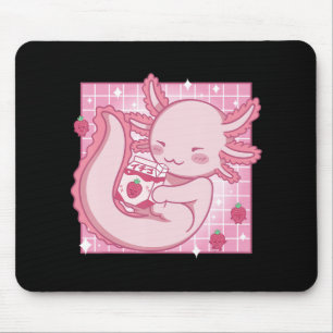 Kawaii Axolotl Strawberry Milk Shake Carton Japane Mousepad