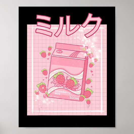 Kawaii Axolotl Strawberry Milk Shake Carton Japane Poster (Vorne)
