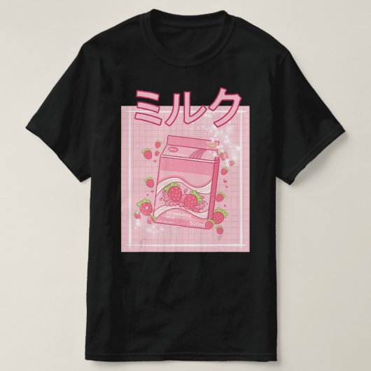 Kawaii Axolotl Strawberry Milk Shake Carton Japane T-Shirt (Design vorne)