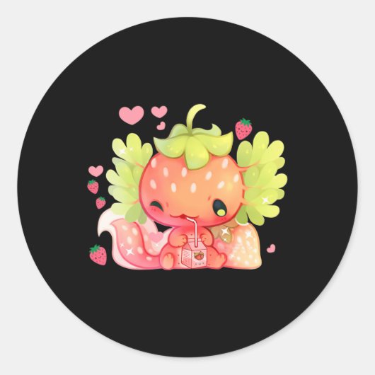 Kawaii Axolotl Strawberry Milk Shake Japanischer A Runder Aufkleber (Vorderseite)