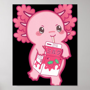 Kawaii Axolotl Strawberry Milk Teen Girl Kinder Ja Poster