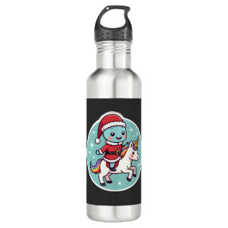 Kawaii Axolotl Unicorn Xmas Santa Merry Christmas  Edelstahlflasche