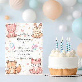 Kawaii Baby Animal 1st Birthday Invitation Einladung