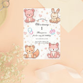 Kawaii Baby Animal 1st Birthday Invitation Einladung