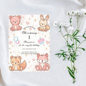 Kawaii Baby Animal 1st Birthday Invitation Einladung