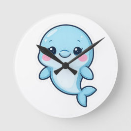 Kawaii Baby Blue Dolphin Runde Wanduhr