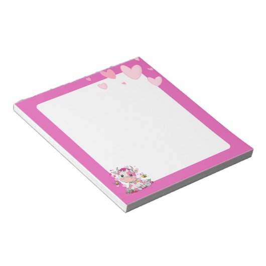 Kawaii Baby Cow & Hearts Notepad Notizblock (angewinkelt)