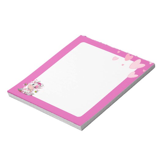 Kawaii Baby Cow & Hearts Notepad Notizblock (Rotiert)