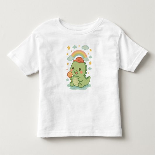 Kawaii Baby Dino with Candy Popsicle 🍭🦖☁️☀️ Kleinkind T-shirt (Vorderseite)