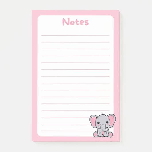 Kawaii Baby Elephant Soft Pink Post-it Klebezettel (Vorderseite)