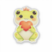 Kawaii Baby Frog Holding a Heart Aufkleber (Vorderseite)