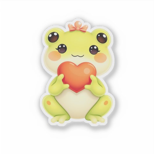 Kawaii Baby Frog Holding a Heart Aufkleber (Vorderseite)