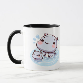 Kawaii Baby Hippos Swimming Mug Design Tasse