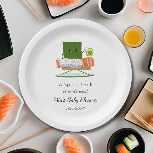 Kawaii-Baby-Party: Sushi- und Lachsrollen-Thema Pappteller