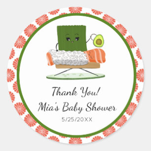 Kawaii-Baby-Party: Sushi- und Lachsrollen-Thema Runder Aufkleber