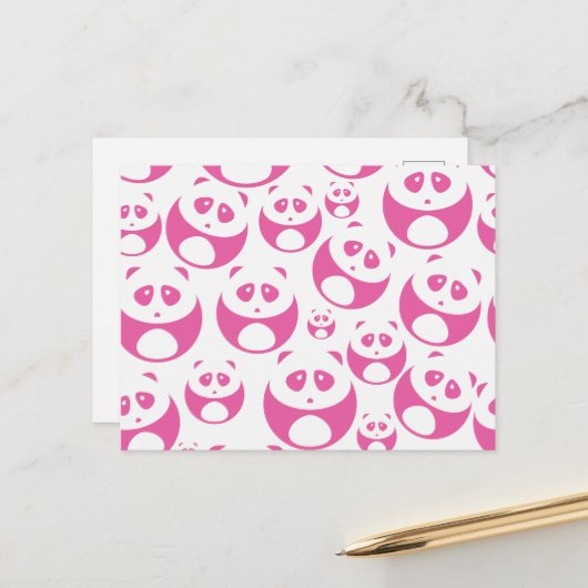 Kawaii Baby Pink und White Panda Muster Postkarte (Vorderseite/Rückseite Beispiel)