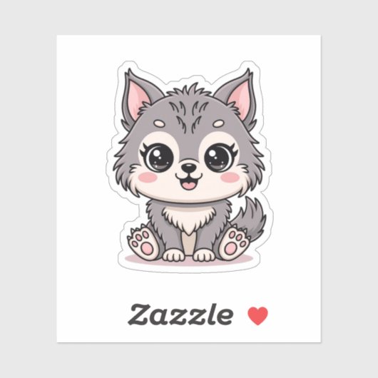 Kawaii Baby Wolf Animal Sticker (Blatt)