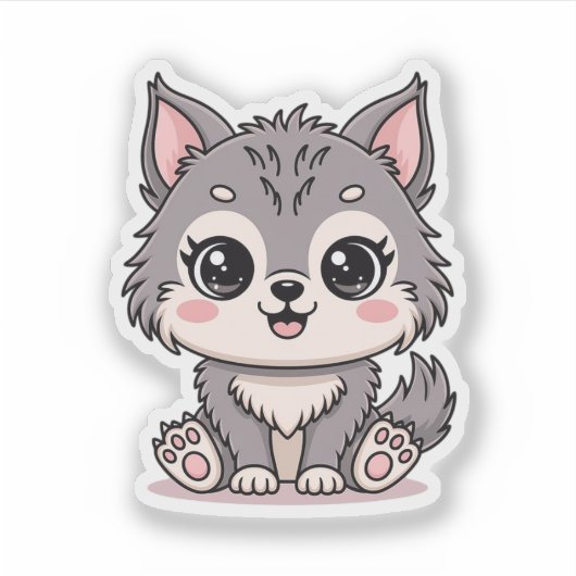Kawaii Baby Wolf Animal Sticker (Vorderseite)
