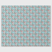 Kawaii Baby Wolf & Presents Teal Christmas Pattern Geschenkpapier (Flach)