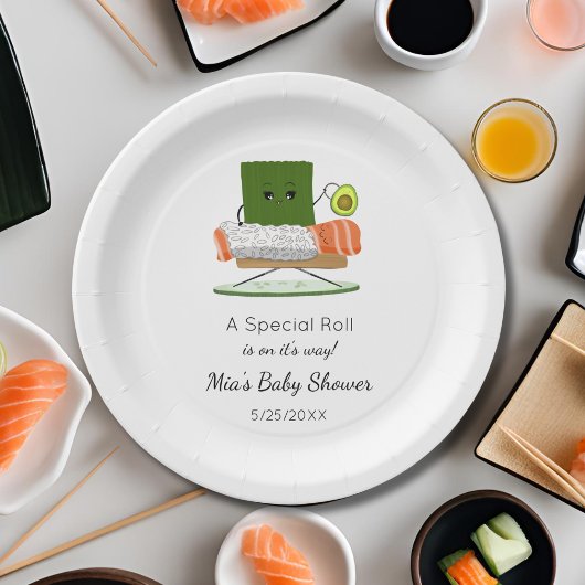 Kawaii Babydusche: Sushi und Salmon Roll Thema Pappteller