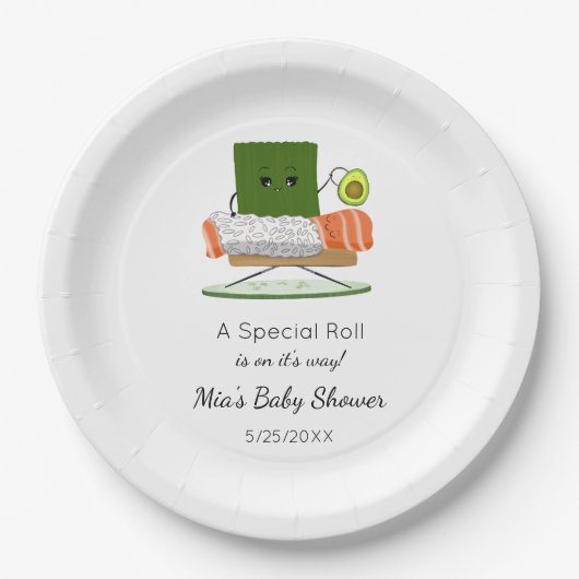 Kawaii Babydusche: Sushi und Salmon Roll Thema Pappteller (Vorderseite)