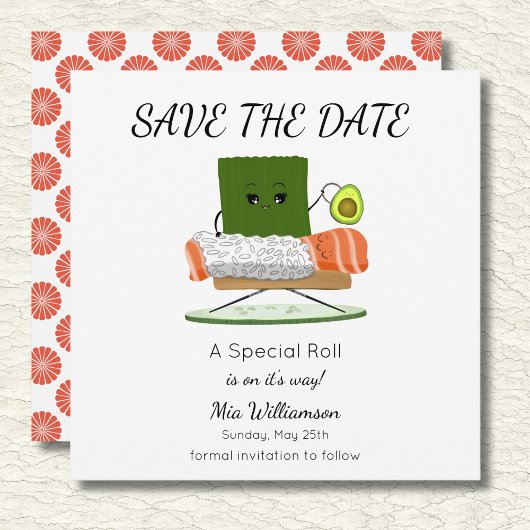 Kawaii Babydusche: Sushi und Salmon Roll Thema Save The Date